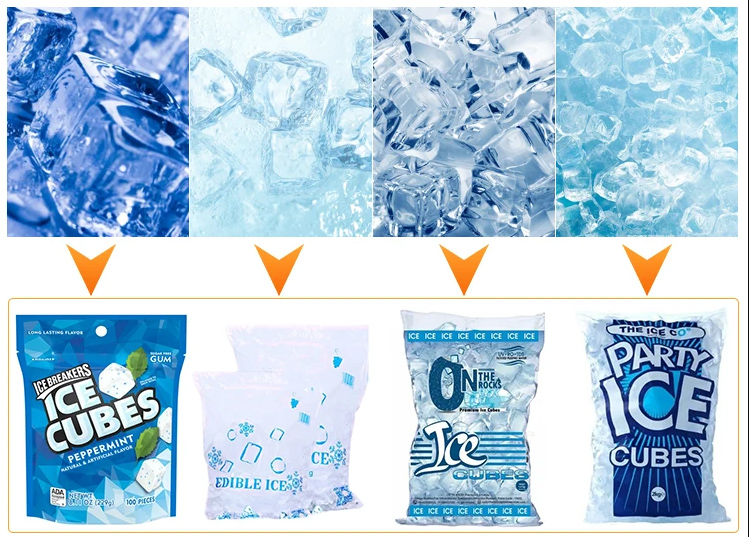 Ice tube different packaging styles display