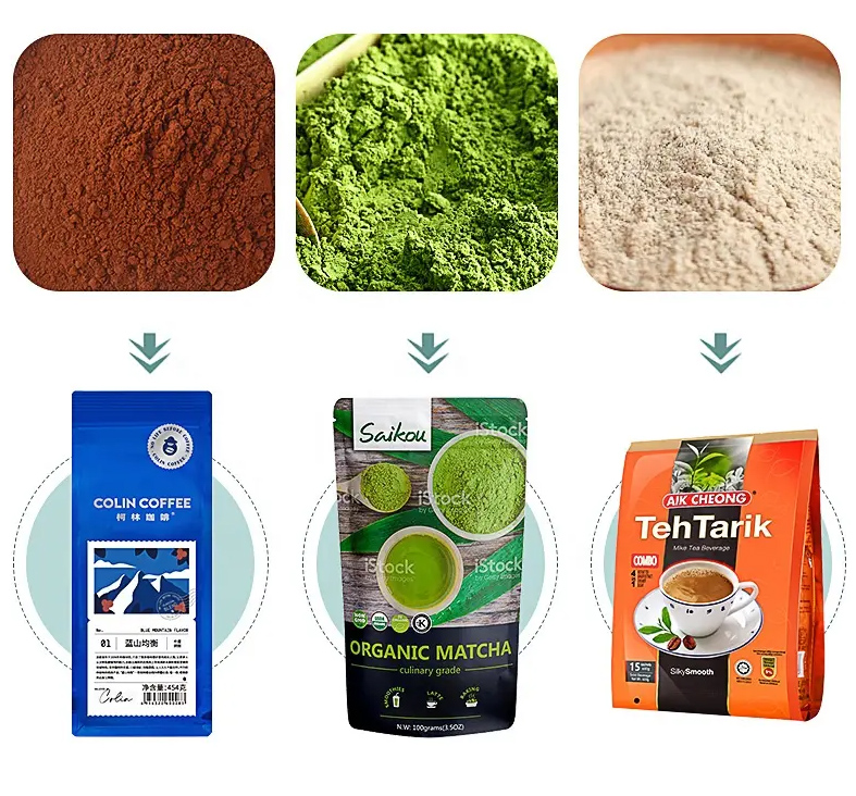 Finished product display of packaged powder