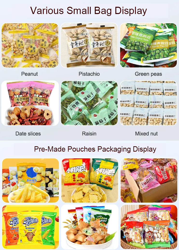 Display of finished products with different granular products packaging