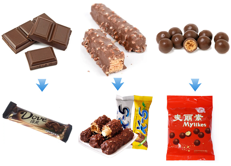 Display of different packaging styles of chocolate