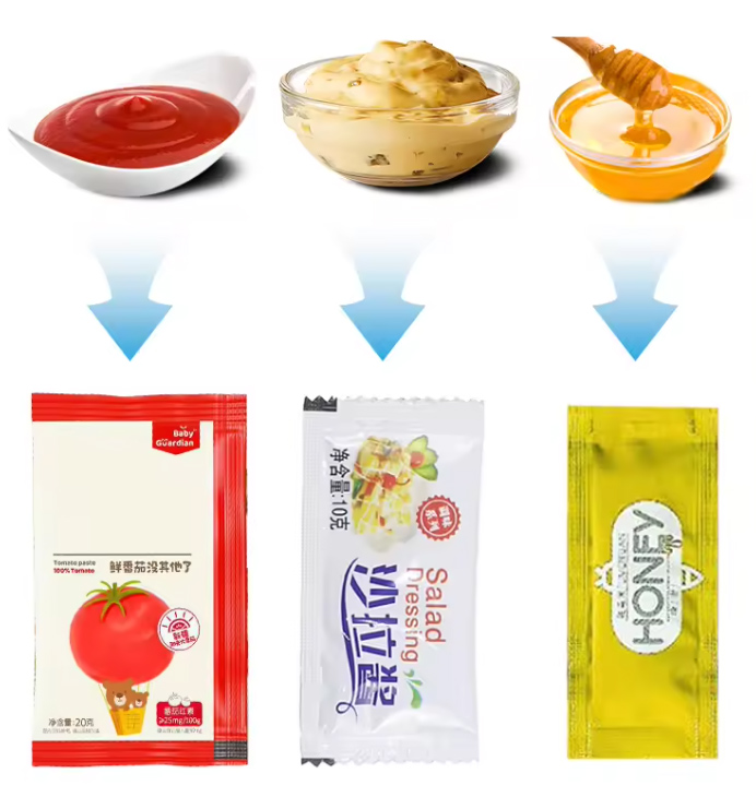 Display of finished products of different liquid product packaging